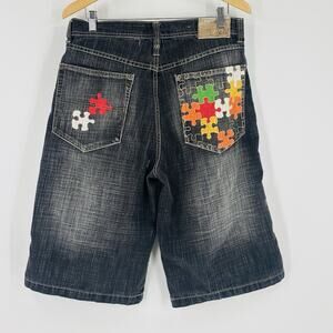 Vintage Delf Jeans Shorts Jorts Size 34 X 15 Baggy Y2K Skate Embroidered